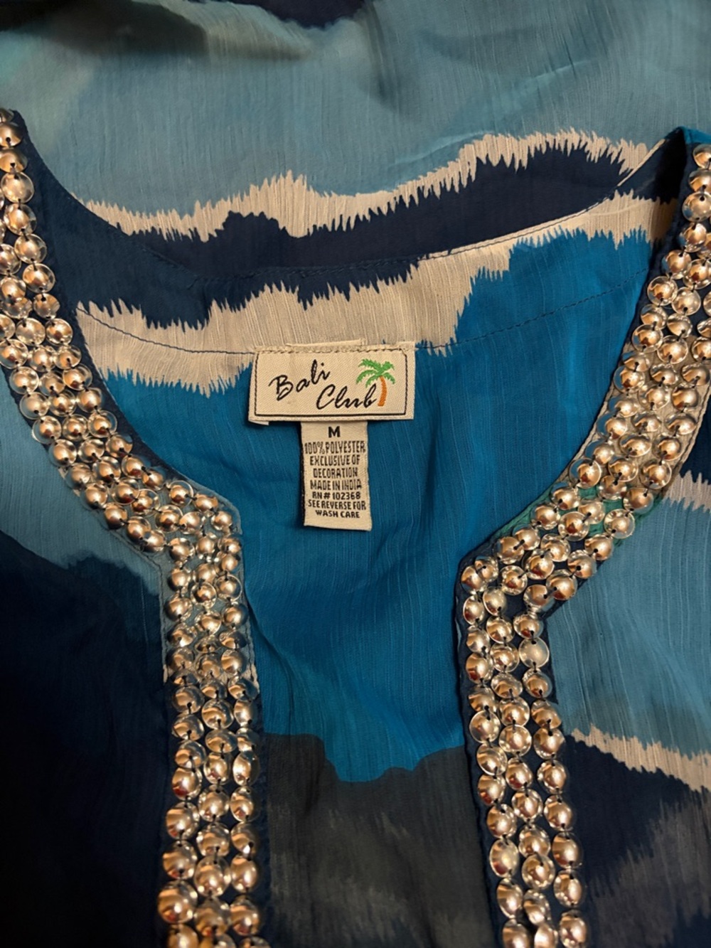 Tie-Dye V-Neck Swim Coverup with Embellished Metallic Trim M - Picture 5 of 5